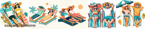 vector of a couple relaxing on a beach chair in summer clothes