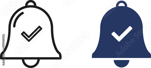 Bell notification symbols are depicted in both outline and solid dark blue styles to represent system alerts and updates.