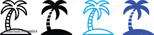 Palm tree icons set. Tropical summer beach flat vector illustration