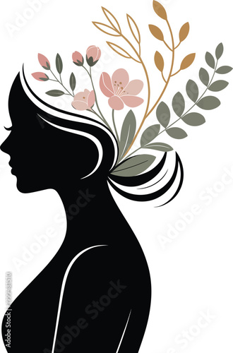 Vector silhouette of a woman with flowers in her hair