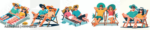 vector of a couple relaxing on a beach chair in summer clothes