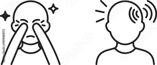 Web, Person suffering from severe headache and migraine pressure symptoms with brain pain outline icon.