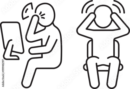 Web, Person suffering from anxiety panic attack and mental health stress symptoms outline icon.