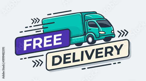 Free Delivery Truck Illustration - Fast Shipping Service Concept