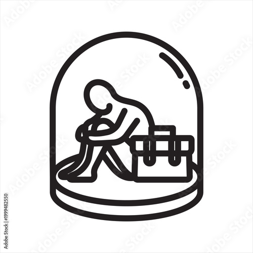 Stagnant Career Frustration Line Icon - Career Growth Block Stress