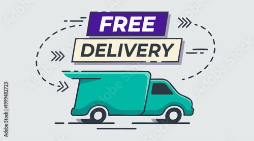 Free Delivery Service with Moving Truck Illustration for E-commerce