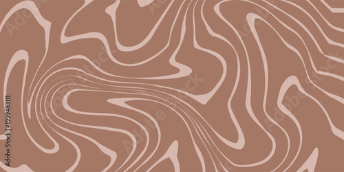 Abstract background pattern with mocha coffee waves. Psychedelic groovy trippy y2k retro seamless pattern in brow and beige colors. Wavy and swirled brush strokes liquid texture for packaging design