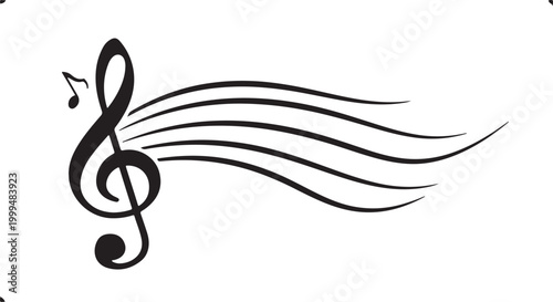 Treble clef symbol with flowing musical notes and lines, representing harmony, melody, and the power of music, evoking a sense of rhythm, sound, and artistic expression.