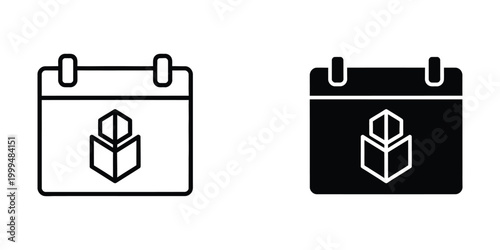Calendar icon with open book symbol on a white and black background