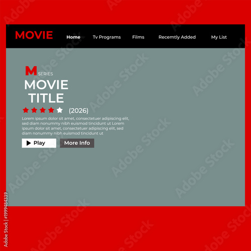 Movie player app on Laptop screen. Netflix. UI. UX. User interface user experience. Youtube	
