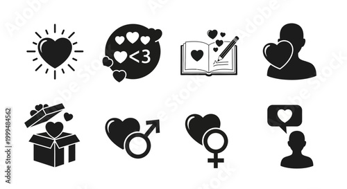 Collection of Black Heart and Love Icons for Romantic Themes and Relationships