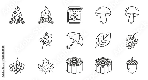 Collection of Autumnal and Seasonal Icons for Creative Projects and Designs