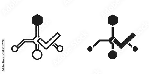 Chemical structure icon with hexagon and lines in black and white