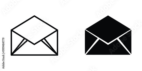 Envelope icon in black and white simple outline style for communication or message design