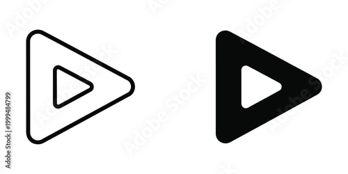 Play button icon in simple black outline and filled black style for media or technology use