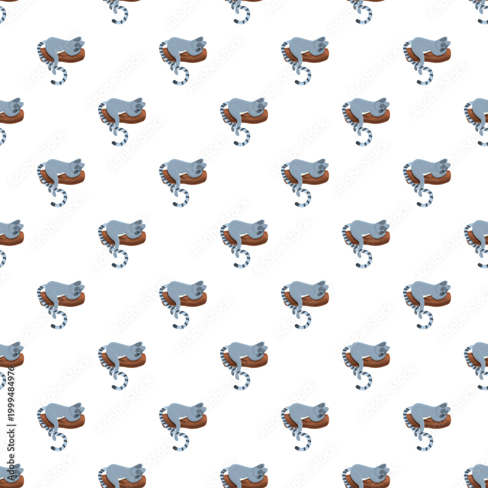Fototapeta premium Cartoon lemurs sleeping on branches creating a cute seamless background pattern