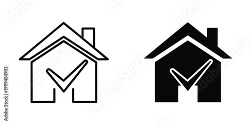 House icon with check mark symbol for home approval or real estate