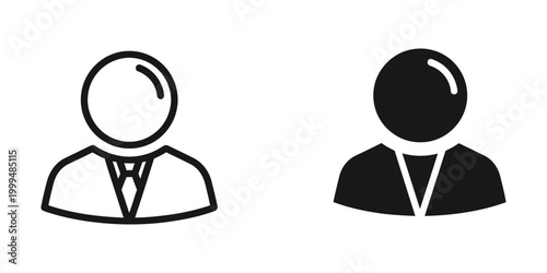 Simple black and white icons of two people in suits representing team or business