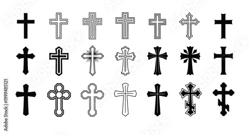 A comprehensive compilation of diverse Christian cross designs, illustrating a wide spectrum of religious symbols and spiritual iconography suitable for various faith-based projects