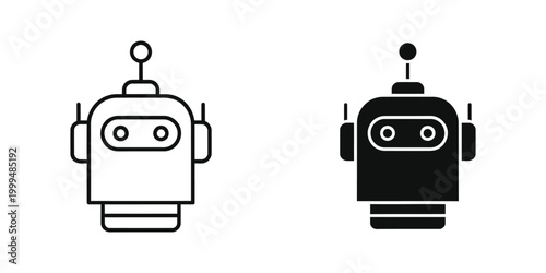 Simple robot icon in black outline style on white background