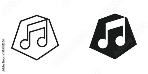 Music note icon with hexagon shape in black and outline style