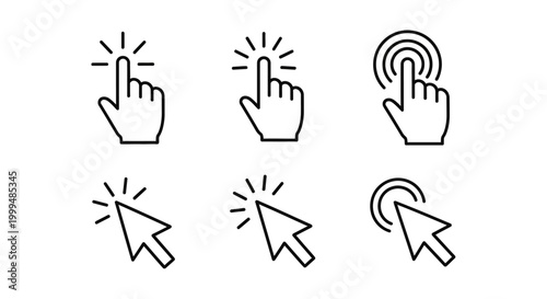 Collection of various cursor icons including hand pointers and arrow cursors, symbolizing digital interaction and navigation
