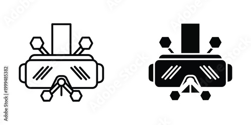 Line drawing of a futuristic robot with antennas and sensors in minimal style