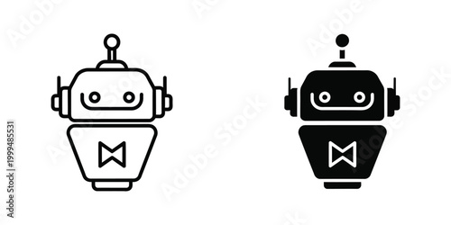 Cute robot icon simple black and white cartoon style for technology or ai projects