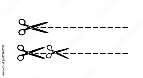 Illustration of scissors cutting along a dashed line, representing cutting, separation, and precision in design and crafts