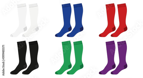 Collection of colorful knee-high socks displayed against a white background