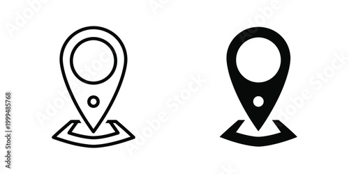 Map location pin icon set with outline and filled styles