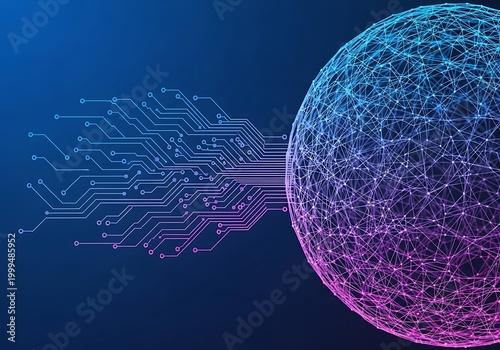 Abstract digital network connection with glowing sphere