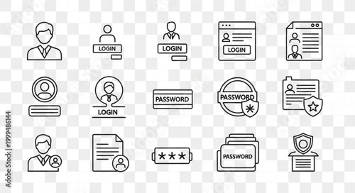 Collection of security and login icons for digital access and user authentication.