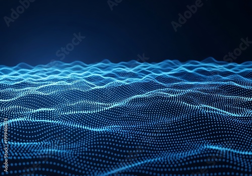 Abstract blue digital waves made of glowing particles
