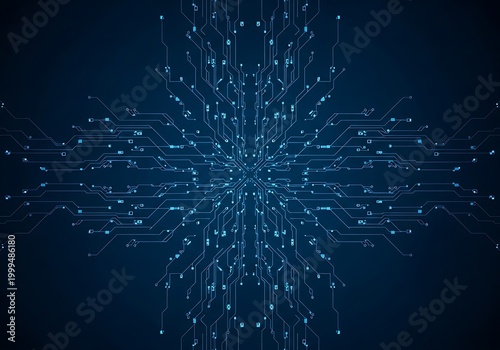 Futuristic circuit board pattern with radiating lines and components