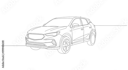 Continuous line drawing of a modern suv car on a white background vector illustration