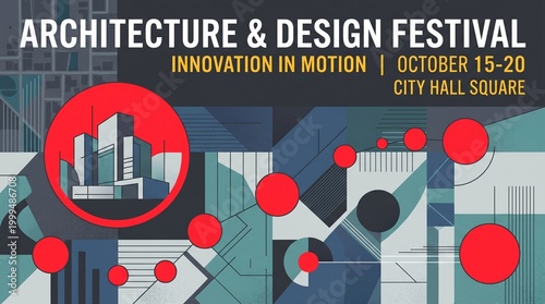 Architecture festival with buildings and design elements on display outdoors in city square