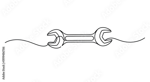 Obraz na płótnie Wrench tool illustration, single line drawing for mechanics and repair