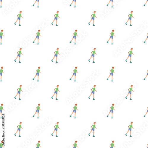 Cartoon man inline skating on a white background, creating a continuous pattern