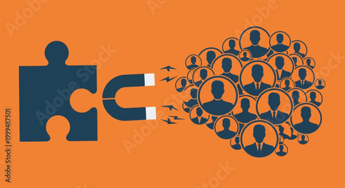 Magnet attracting people puzzle pieces.