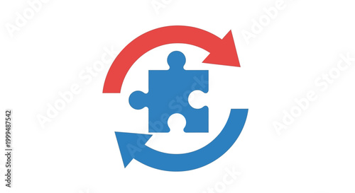 Puzzle piece with circular arrows.