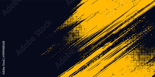 Dots pop art comics sport style vector illustration. Dots halftone yellow and black color pattern gradient grunge texture background.