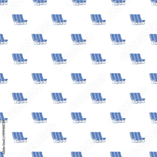 Blue airport seats forming a repeating pattern, indicating travel and waiting