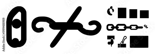 Sustainable supply chain link set with solid black icon on white background featuring icon, link, chain with sustainability and logistics