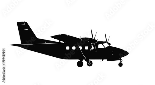 Airplane silhouette on a white background small single engine plane
