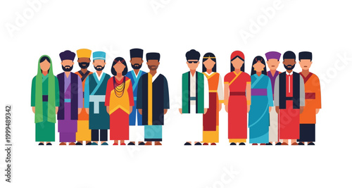 Diverse group of people in traditional clothing on transparent background