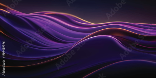 Abstract flowing waves in rich purple and deep violet hues accented with luminous pink magenta orange light lines creating a smooth and dynamic digital background texture abstract background