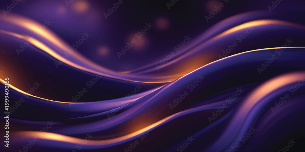 Fototapeta premium Abstract purple waves with golden glowing lines and soft bokeh light background light trails abstract background futuristic technology illuminated tranquil backdrop wallpaper definition