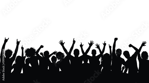 Silhouette happy young group party people together dancing, cheering crowd dance to the music at musical concert – stock vector