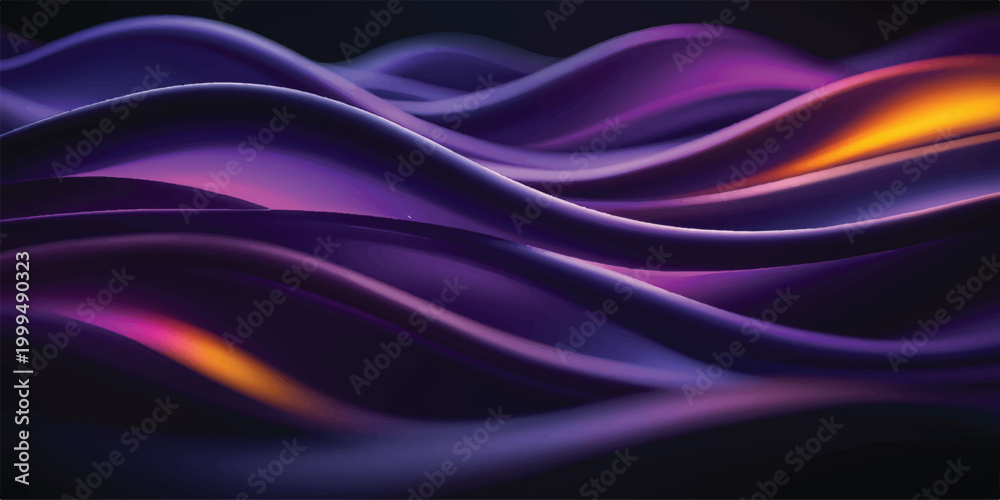 Fototapeta premium Abstract 3D rendered waves with purple pink orange light reflections abstract background futuristic technology tranquil backdrop wallpaper illuminated undulations colorful immersive